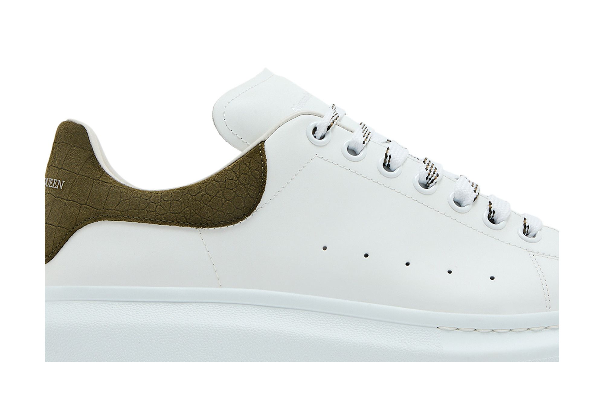 Order 亚历山大·麦昆 白色卡其色鳄鱼纹厚底球鞋 625162-WHZ4K-9055