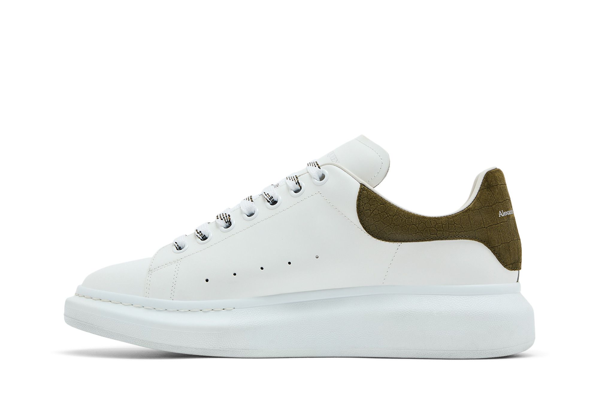 Lookbook 亚历山大·麦昆 白色卡其色鳄鱼纹厚底球鞋 625162-WHZ4K-9055