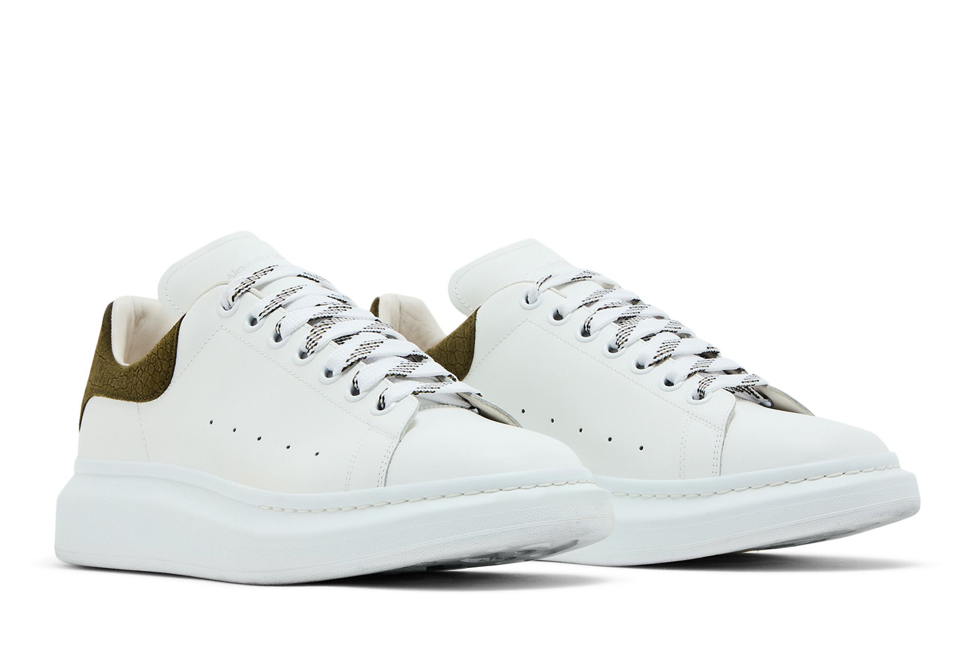 Cheap 亚历山大·麦昆 白色卡其色鳄鱼纹厚底球鞋 625162-WHZ4K-9055