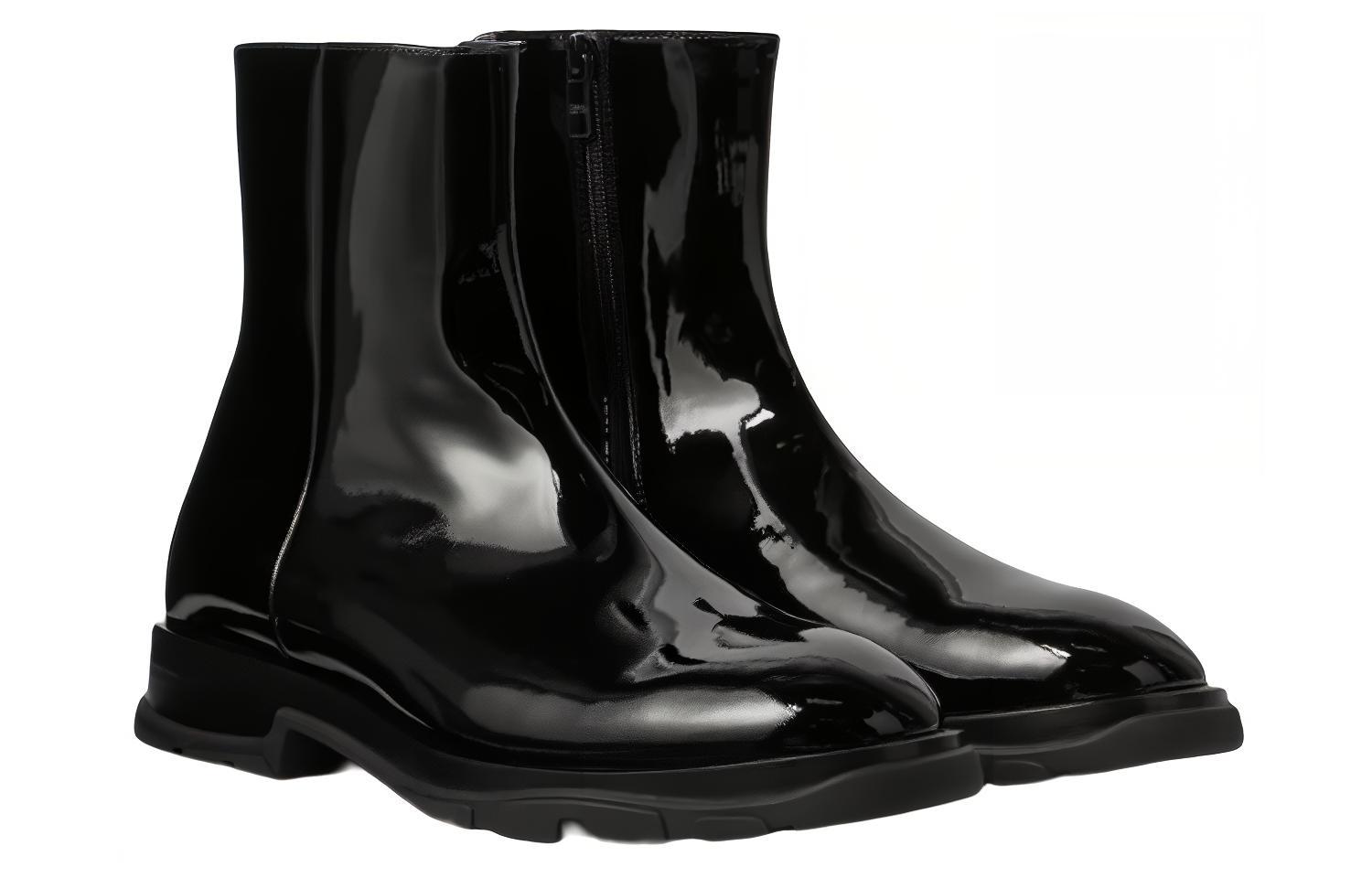 Order 亞歷山大·麥昆 休閒潮流漆皮短靴 黑色