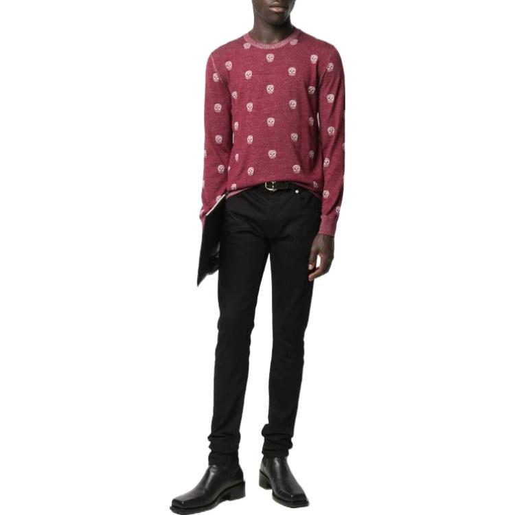 Lookbook Alexander McQueen Red Skull Crewneck Sweater  Long Sleeve Pullover 603247-Q1APF-6068