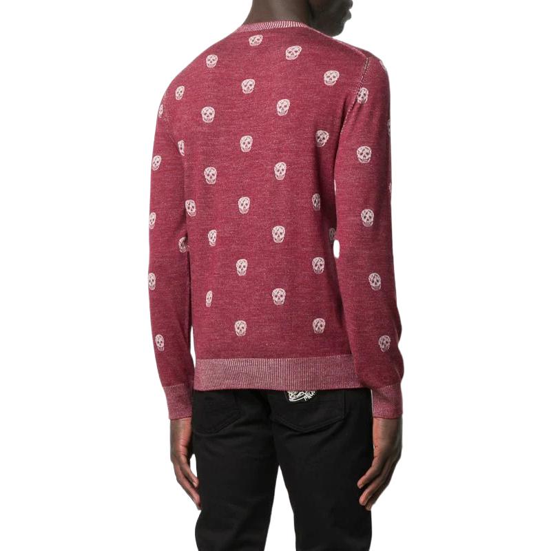 Purchase Alexander McQueen Red Skull Crewneck Sweater  Long Sleeve Pullover 603247-Q1APF-6068