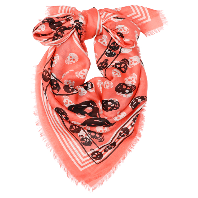 Alexander McQueen Red Skull Print Modal Scarf Unisex Couple Style 657181.3418Q-6660 Limited Time Offer