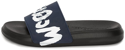 Alexander McQueen Rubber Pool Slide 'Graffiti - Midnight Petrol' 682490W4QS34478 Alexander McQueen Rubber Pool Slide 'Graffiti - Midnight Petrol' 682490W4QS34478
