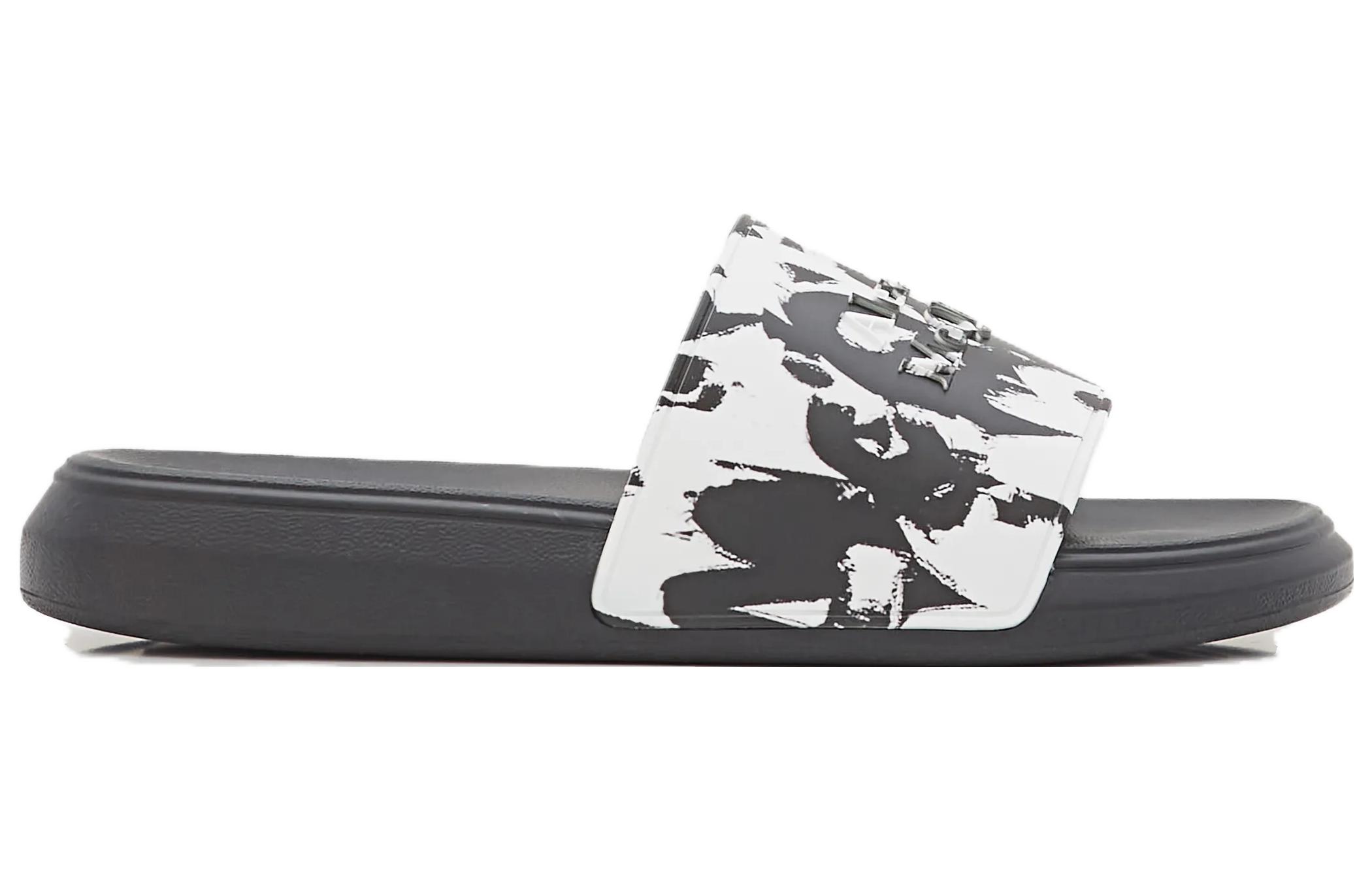Order 亚历山大麦昆涂鸦黑白橡胶拖鞋 705089-W4QS8-9061