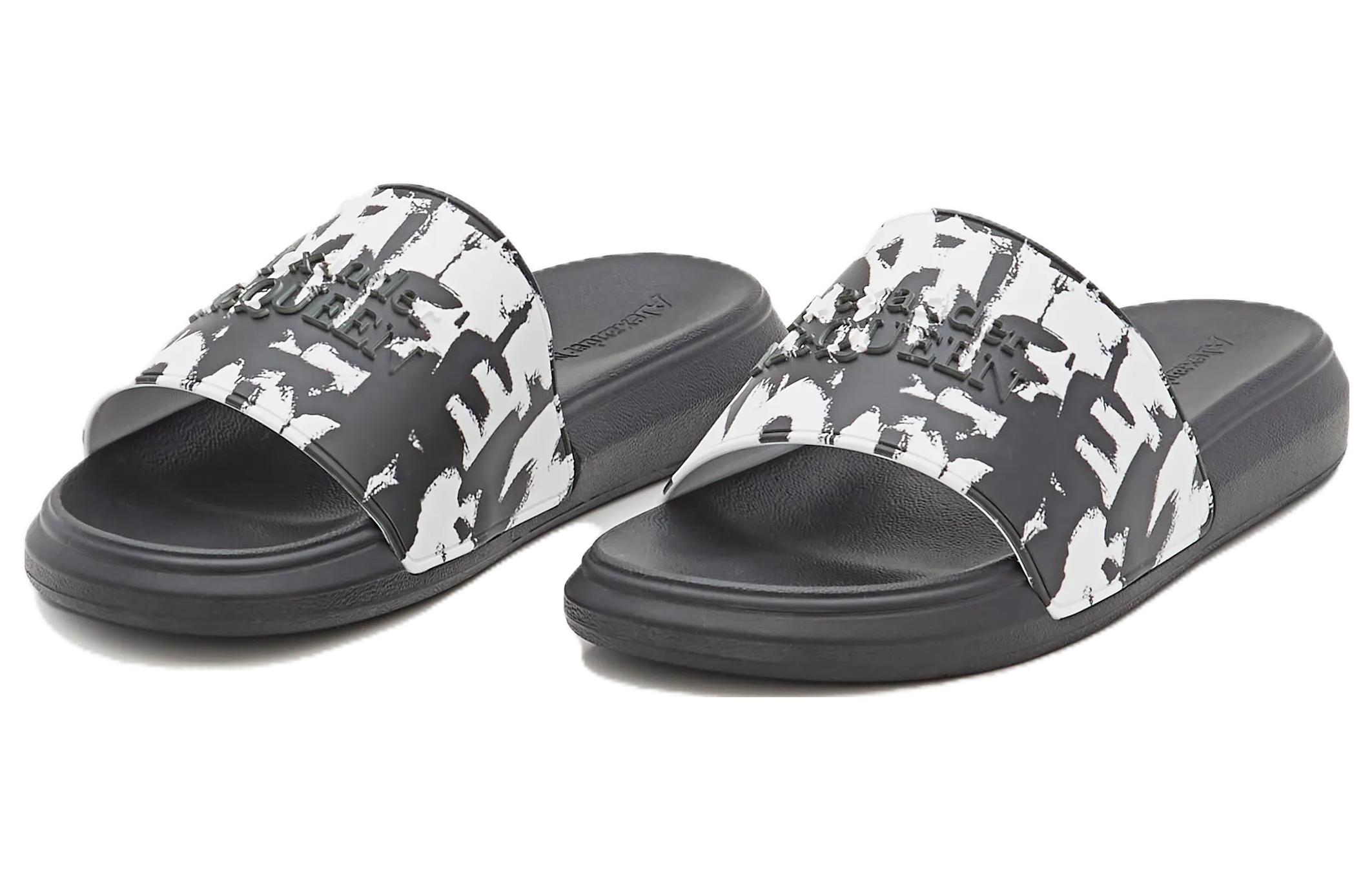 Lookbook 亚历山大麦昆涂鸦黑白橡胶拖鞋 705089-W4QS8-9061