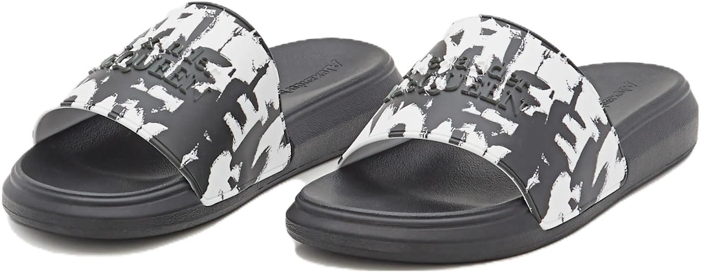 亚历山大麦昆涂鸦黑白橡胶拖鞋 705089-W4QS8-9061 Lookbook 亚历山大麦昆涂鸦黑白橡胶拖鞋 705089-W4QS8-9061