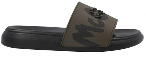 Alexander McQueen Rubber Pool Slide 'Graffiti Logo - Green Black' 686931-W4QS3-3309 Alexander McQueen Rubber Pool Slide 'Graffiti Logo - Green Black' 686931-W4QS3-3309
