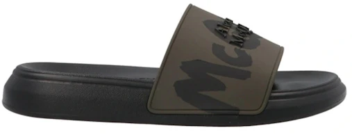 Alexander McQueen Rubber Pool Slide 'Graffiti Logo - Green Black' 686931-W4QS3-3309 Alexander McQueen Rubber Pool Slide 'Graffiti Logo - Green Black' 686931-W4QS3-3309