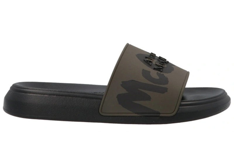 Alexander McQueen Rubber Pool Slide 'Graffiti Logo - Green Black' 686931-W4QS3-3309