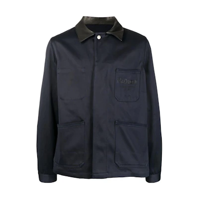 Alexander McQueen S22 Black Logo Print Relaxed Fit Long-Sleeve Jacket for Men 703322-QTZ49-1000