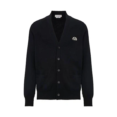 Alexander McQueen Seal Logo Black/Ivory V-Neck Cardigan Knitwear Black. 775770-Q1A7S-1080