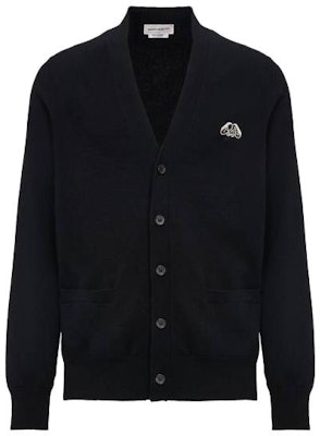 Alexander McQueen Seal Logo Hitam/Gading Kardigan Leher-V Baju Rajut Hitam. 775770-Q1A7S-1080 Order Alexander McQueen Seal Logo Hitam/Gading Kardigan Leher-V Baju Rajut Hitam. 775770-Q1A7S-1080