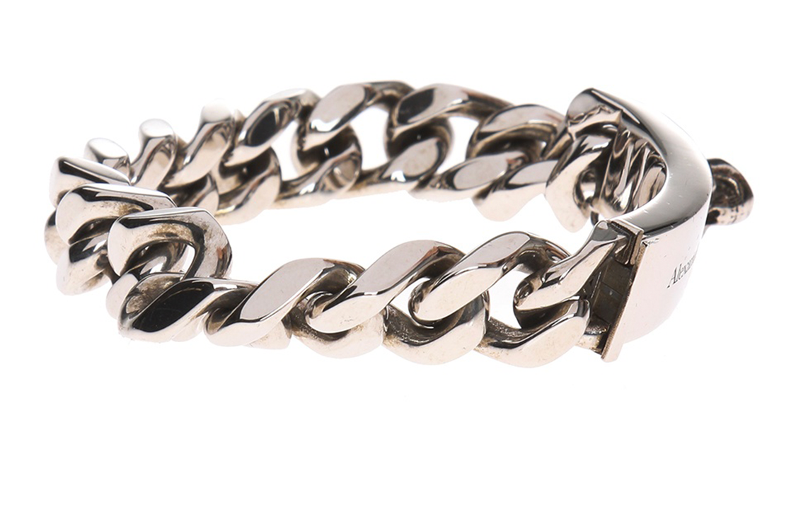 Alexander McQueen Silver Brass Skull Logo Embossed Bracelet for Men. 554452-J160Y-0446 圖 3