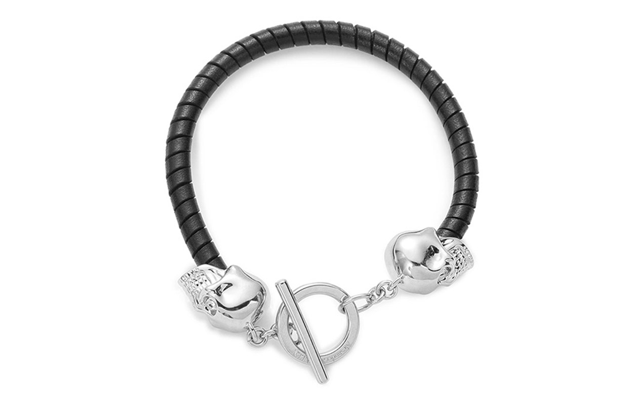 Order Alexander McQueen Silver Skull Buckle Leather Bracelet 554600J127I-1000