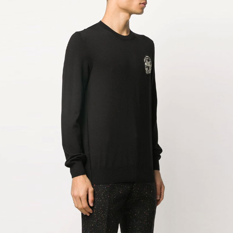 Shop 알렉산더 맥퀸 스컬 아플리케 니트 스웨터 블랙 632872-Q1XAP-1192
