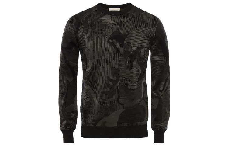Alexander McQueen Skull Camouflage Jacquard Wool Sweater Black 651185-Q1XAZ-1204