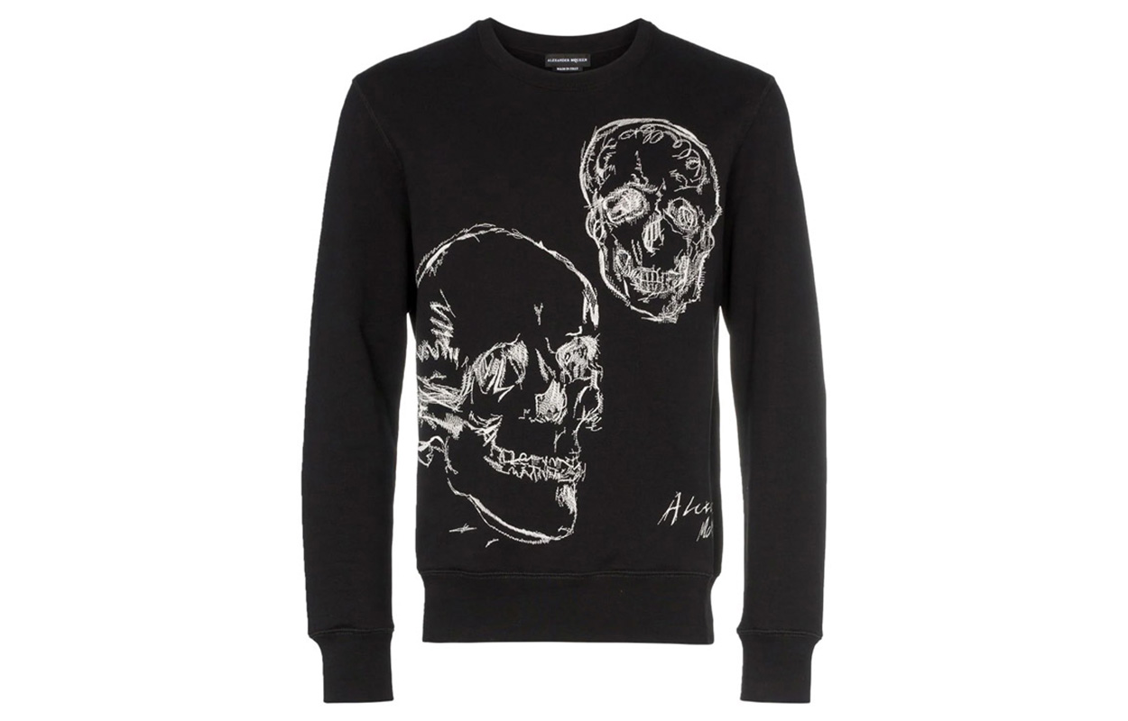 Alexander McQueen Skull Embroidered Cotton Pullover Sweatshirt Black 559485-QMZA8-0901
