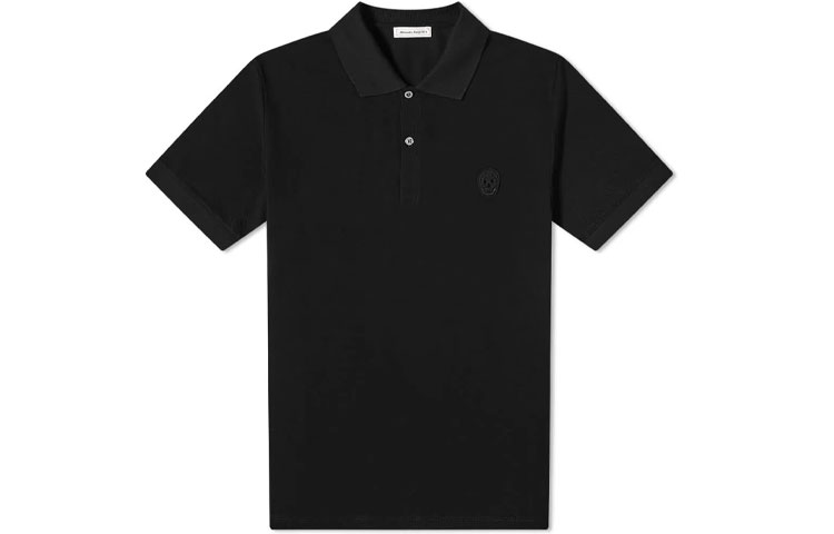 Order Alexander McQueen Baju Polo Berkolar Hitam Sulaman Tengkorak Lengan Pendek Kasual 622106-QRX33-1000