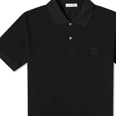 Alexander McQueen Baju Polo Berkolar Hitam Sulaman Tengkorak Lengan Pendek Kasual 622106-QRX33-1000 Details for Alexander McQueen Baju Polo Berkolar Hitam Sulaman Tengkorak Lengan Pendek Kasual 622106-QRX33-1000