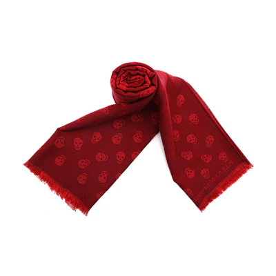 Alexander McQueen Skull Jacquard Wool Silk Scarf Unisex Deep Red Couple Style. 5577054617Q6274