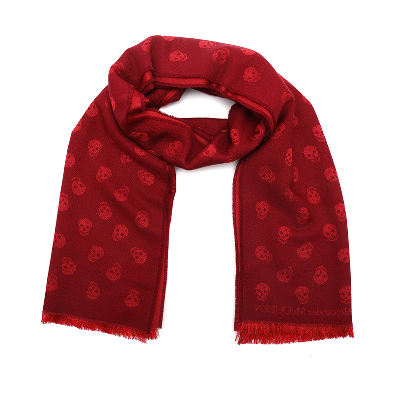 Shop 알렉산더 맥퀸 해골 양모 실크 스카프 유니섹스 딥레드 커플 스타일. 5577054617Q6274