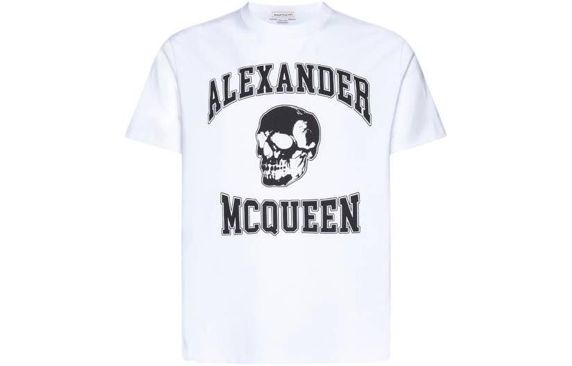 Order Alexander McQueen Skull Letter Graphic Crewneck T-Shirt Putih. 759442-QVZ29-0910