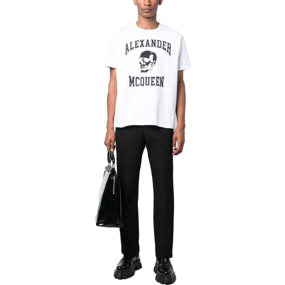 Shop Alexander McQueen Skull Letter Graphic Crewneck T-Shirt Putih. 759442-QVZ29-0910