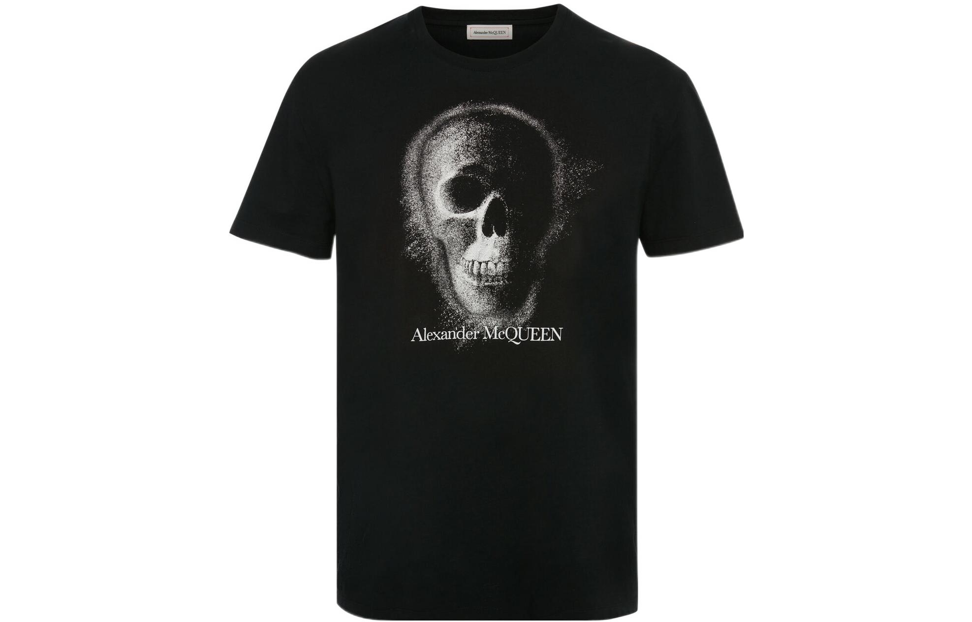 Order 알렉산더 맥퀸 스컬 로고 프린트 티셔츠 SS22 블랙 크루넥 티. 704967-QTZ02-0901