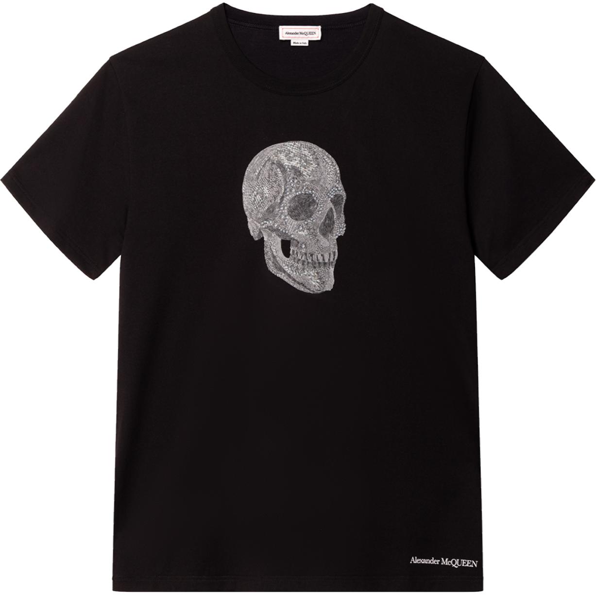 Alexander McQueen Skull Print Black Crewneck Casual T-Shirt Men 682521-QSZ54-0901