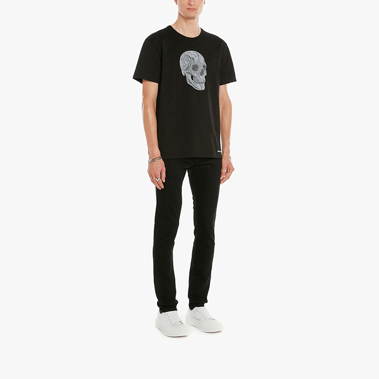 Shop Alexander McQueen Kaos Pria Hitam Skull Print Crewneck Casual 682521-QSZ54-0901