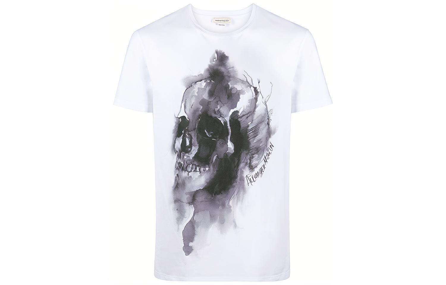 Alexander McQueen Skull Print Crew Neck White T-Shirt 650403QQZ60-0900