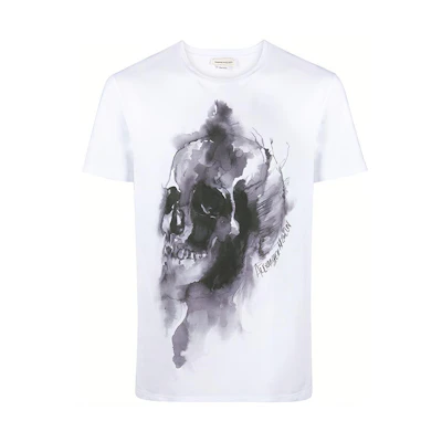 Alexander McQueen Skull Print Crew Neck White T-Shirt 650403QQZ60-0900