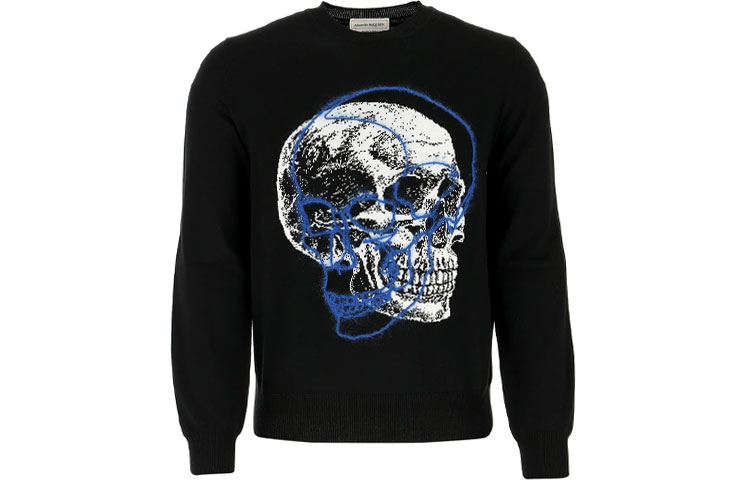 Alexander McQueen Skull Print Crewneck Long Sleeve Sweatshirt Black 626440Q1WZF-1041