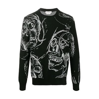 Alexander McQueen Skull Print Knit Cashmere Sweater Black 632865-Q1XAJ-1801