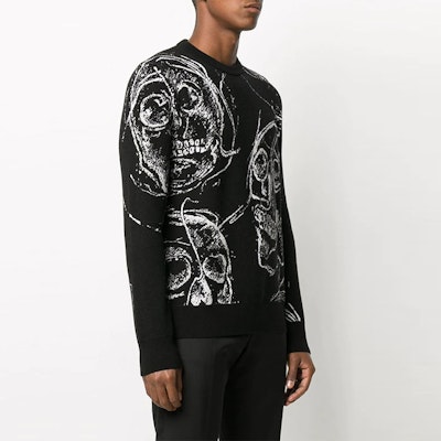 알렉산더 맥퀸 스컬 프린트 니트 캐시미어 스웨터 블랙 632865-Q1XAJ-1801 Purchase 알렉산더 맥퀸 스컬 프린트 니트 캐시미어 스웨터 블랙 632865-Q1XAJ-1801