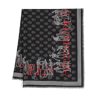 Alexander McQueen Skull Print Modal Fringe Scarf Black Accessories 7931114418Q1078