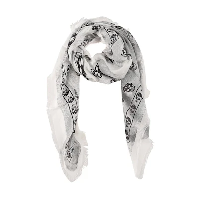 Alexander McQueen Skull Print Modal Scarf Unisex White/Black 7924394418Q9060