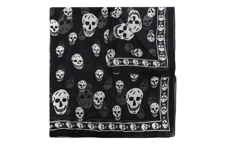 Alexander McQueen Skull Print Silk Scarf Unisex Black 5577174Q0601078