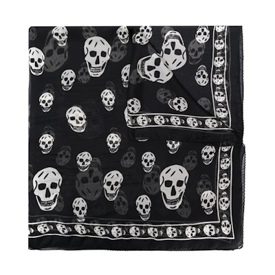 Alexander McQueen Skull Print Silk Scarf Unisex Black 5577174Q0601078