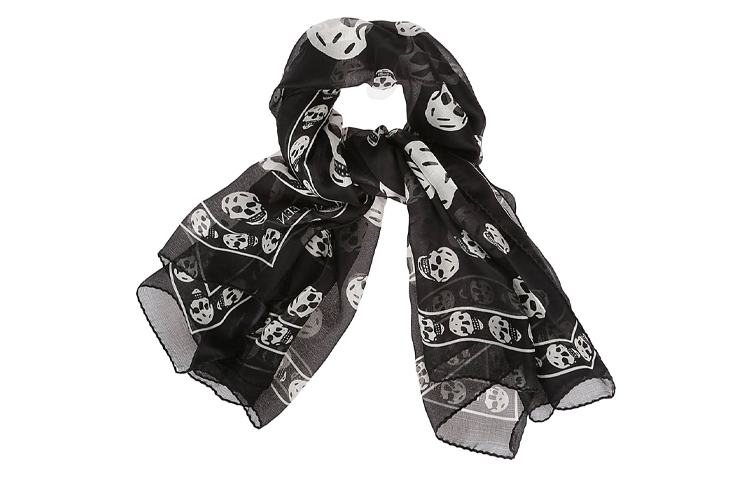 Lookbook 亞歷山大麥昆骷髏印花絲巾 男女通用 黑色 5577174Q0601078
