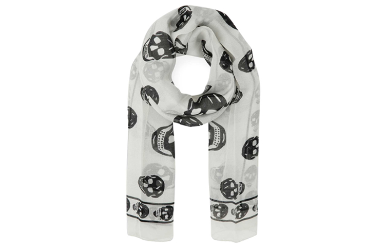Alexander McQueen Skull Print Silk Scarf White 5577174Q0609260
