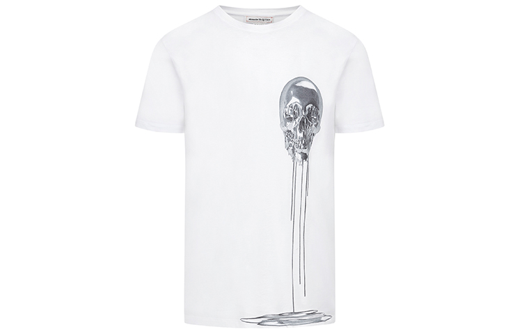 Alexander McQueen Skull Print White Short Sleeve T-Shirt Men 632397-QPZ86-0900