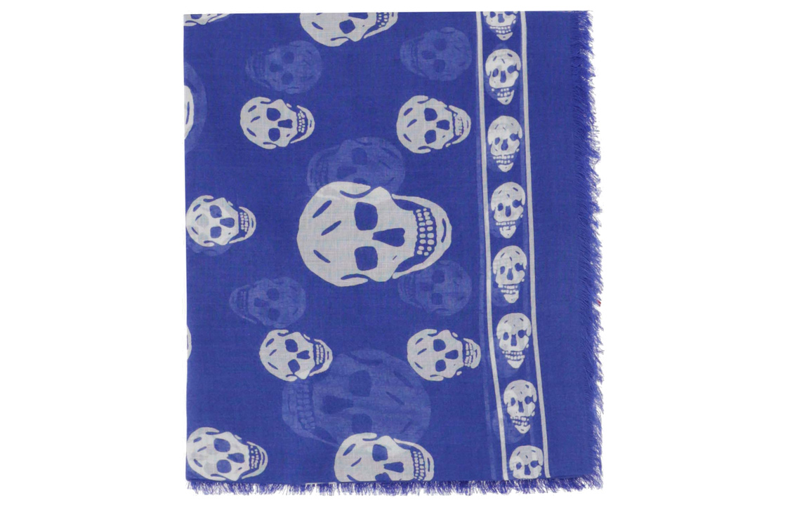 Alexander McQueen Skull Print Wool Scarf Blue. 5577173943Q4377