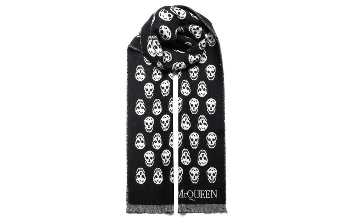 Alexander McQueen Skull Print Wool Silk Scarf Unisex Couples Edition 6244254200Q1078