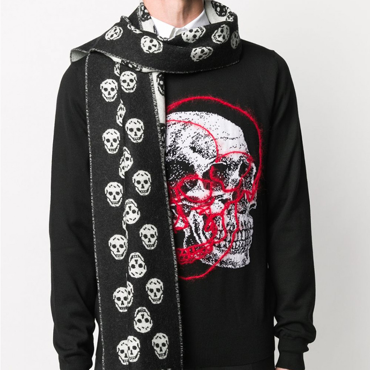Sizing Alexander McQueen 骷髏印花羊毛絲巾情侶款 6244254200Q1078