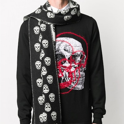 Alexander McQueen 骷髏印花羊毛絲巾情侶款 6244254200Q1078 Sizing Alexander McQueen 骷髏印花羊毛絲巾情侶款 6244254200Q1078
