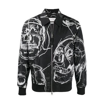 Alexander McQueen Skull Print Zip Shirt Jacket Black 630576-QPR76-1080