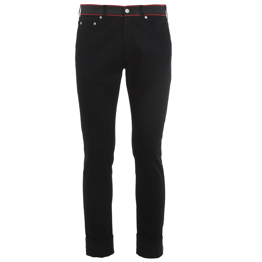 Alexander McQueen Slim-Fit Jeans with Logo Applique Striped Detail Black. 642574-QQY49-1000