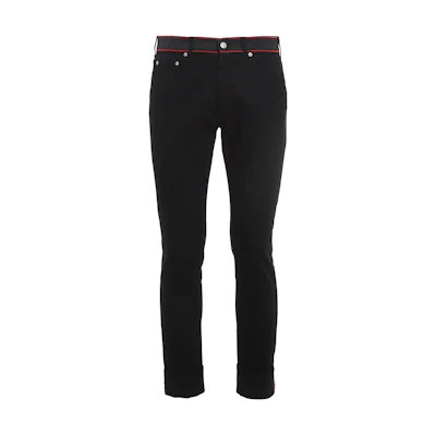 Alexander McQueen Slim-Fit Jeans with Logo Applique Striped Detail Black. 642574-QQY49-1000